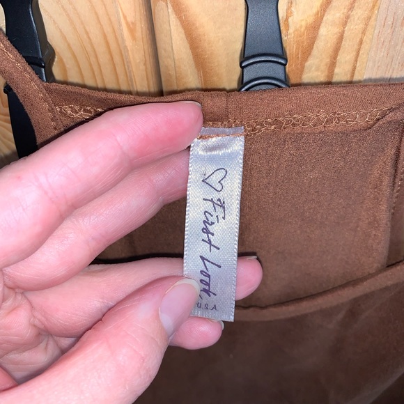 First look brown faux soft suede fringed racerback style shirt size S - Picture 4 of 4